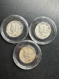 3 Mercury Dimes 1944, 1944-D, 1944-S