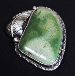 Native American Southwestern Sterling Silver Pendant Large Green Stone
