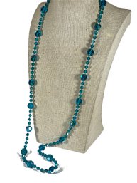 Fine Aqua Colored Aurora Borealis Crystal Beaded Necklace 34' Long