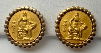 VINTAGE SIGNED BEN-AMUN GOLD-TONE TALIA (JOYOUS MUSE OF COMEDY) CLIP-ON EARRINGS