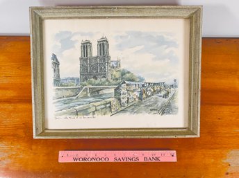 Original Watercolor Signed Raphael Notre Dame Paris France