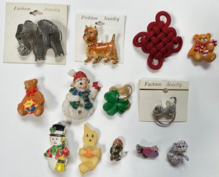 13 Pins & Brooches, Some Vintage Including Some New, Some Christmas