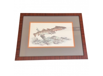 A Watercolor Print - Salmon - Signed Lower Left -  Framed And Matted