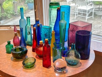 Large Collection Of Vintage Colored Glass