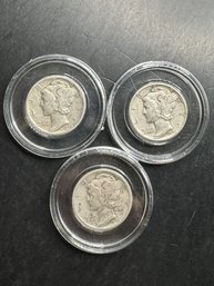 3 Mercury Dimes 1943, 1943-D, 1943-S