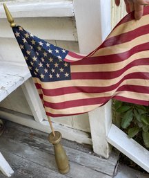 50 Star Vintage U.S. Flag In Wooden Holder