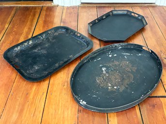 A Trio Of Antique And Vintage Tole Ware Trays