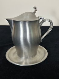 International Pewter Attached Plate Hinged Lid Creamer Pitcher