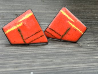 Vintage Abstract Coral Enamel Post Back Earrings