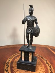 Lovely Antique Bronze / Bronzed Achilles Greek Warrior Statue On Marble Base - Very Interesting Antique Piece