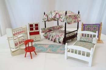 Wooden Doll House Furniture Lot - Bedroom