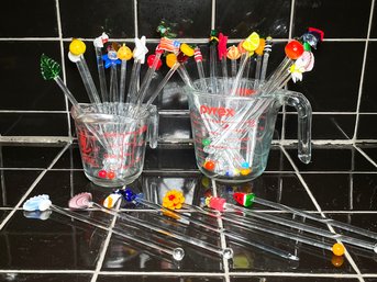 A Large Collection Of Art Glass Drink Stirrers