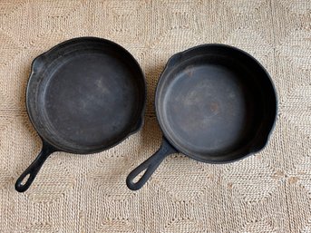 Two Vintage Cast Iron Frying Pans - 10'D And 10.5'D - Martin Stove & Range Co.