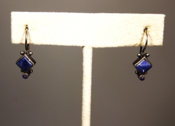 Sterling Silver Pierced Earrings Having Lapis Stones