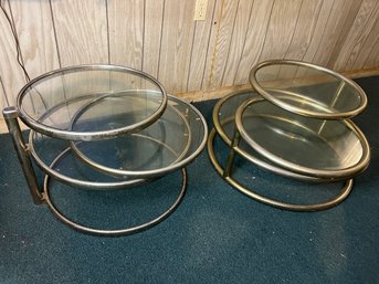 Pair Of Vintage Modern Swiveling Glass Tri-Level Tables