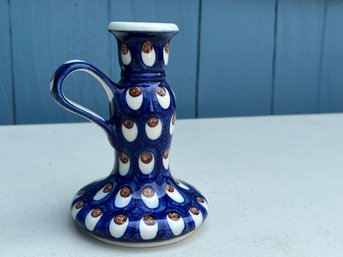 Handmade Polish Pottery Candle Holder With Handle