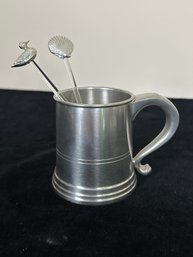 Small Solid Pewter Stein Mug And Stirrers