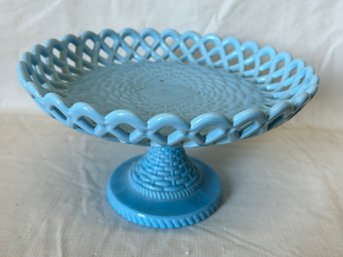 Antique Circa 1880 CHANILLOR AND TAYLOR Milk Glass Centerpiece Compote In Robin's Egg Blue