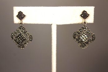 Fine Sterling Silver And Marcasite Pierced Dangle Earrings