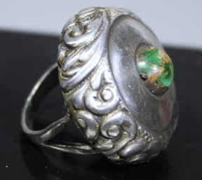 Very Unique Art Nouveau Secessionist Sterling Silver Large Ring W Turquoise Size 5.5