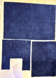 Trio Of Dark Blue Rubber Backed Bathroom Rugs