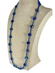 Fine Dark Blue Aurora Borealis Crystal Beaded Necklace 28' Long