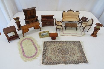 Large Grouping Of Vintage  Wooden Doll House Furniture - Parlor / Living Room