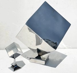 Contemporary Polished Alloy Cube Sculptures, Possibly Danish Modern