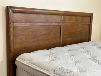 A Vintage Headboard With Chevron Patterned Veneer In Speckled Walnut Stain, Queen Size