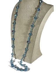 Fine Light Blue Aurora Borealis Crystal Beaded Necklace 34' Long