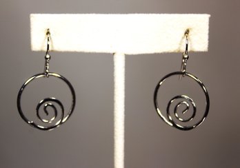 Sterling Silver Round Pierced Earrings Having Spirals