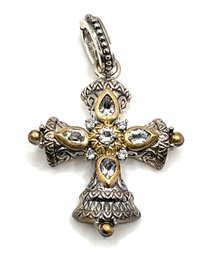 Vintage Barbara Bixby 18K Gold And Sterling Silver Ornate Cross Pendant