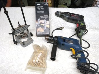 Dowel Pro Kit & Gig, Sears Craftsman 3/8 Electric Drill, Hammer Drill & Drilling Guide