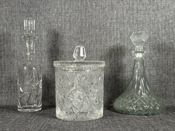 Vintage Barware: Cut Crystal Decanters & Ice Bucket