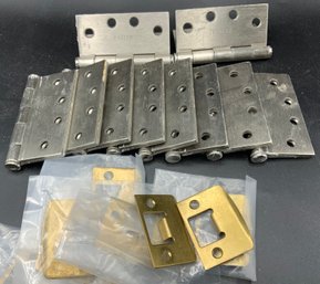 12 EMTEK Hardware Steel Heavy Duty Hinges, Ball Bearing, Square Corners & 10 Brass Plated Lip Strike