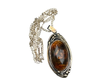 Large Amber Gemstone Pendant Necklace In A Beautiful Sterling Setting