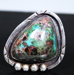 Fine Sterling Silver Native American Southwestern Large Turquoise Stone Ring Size 6