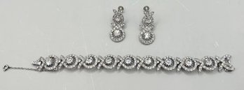 1940-50s Rhinestone Bracelet With Matching Earrings