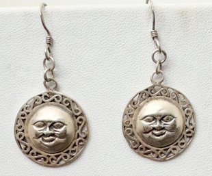 VINTAGE STERLING SILVER SUN DANGLE EARRINGS