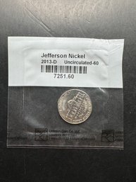 2013-D Uncirculated Jefferson Nickel In Littleton Package