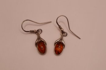 925 Sterling With Amber Drop Earrings
