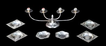 Sterling Silver Candelabra And 6 Mini Trinket Dishes 19.55 Ozt