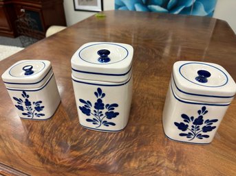 Daeware 3 Pc. Canister Blue And White Set