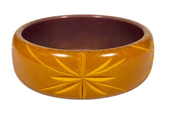 Antique Butterscotch Bakelite Bangle Bracelet W Star Motif