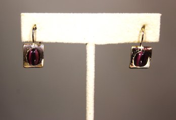 Fine Sterling Silver Pierced Earrings Red Colored Tiger's Eye Stones