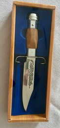 NOS J.Bowie Wood Handle Fixed Blade Hunting Knife In Box 9' Total Length