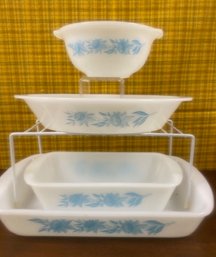 Grouping Of Vintage Glasbake Blue Thistle Bakeware
