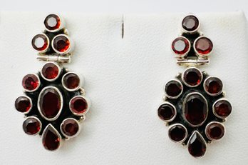 GORGEOUS STERLING SILVER GARNET DANGLE EARRINGS