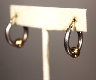 Pair 14K Gold White And Yellow Pieced Hoop Earrings