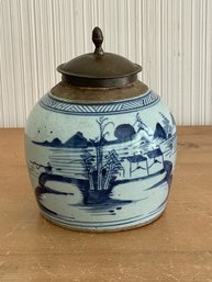 Chinese Ginger Jar With Metal Lid.